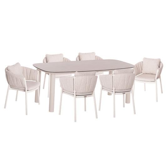 OUTDOOR DINING SET 7PCS SHANKS HM10909.02 ALUMINUM IN CREAM WHITE-BEIGE OLEFIN CUSHION COVERS