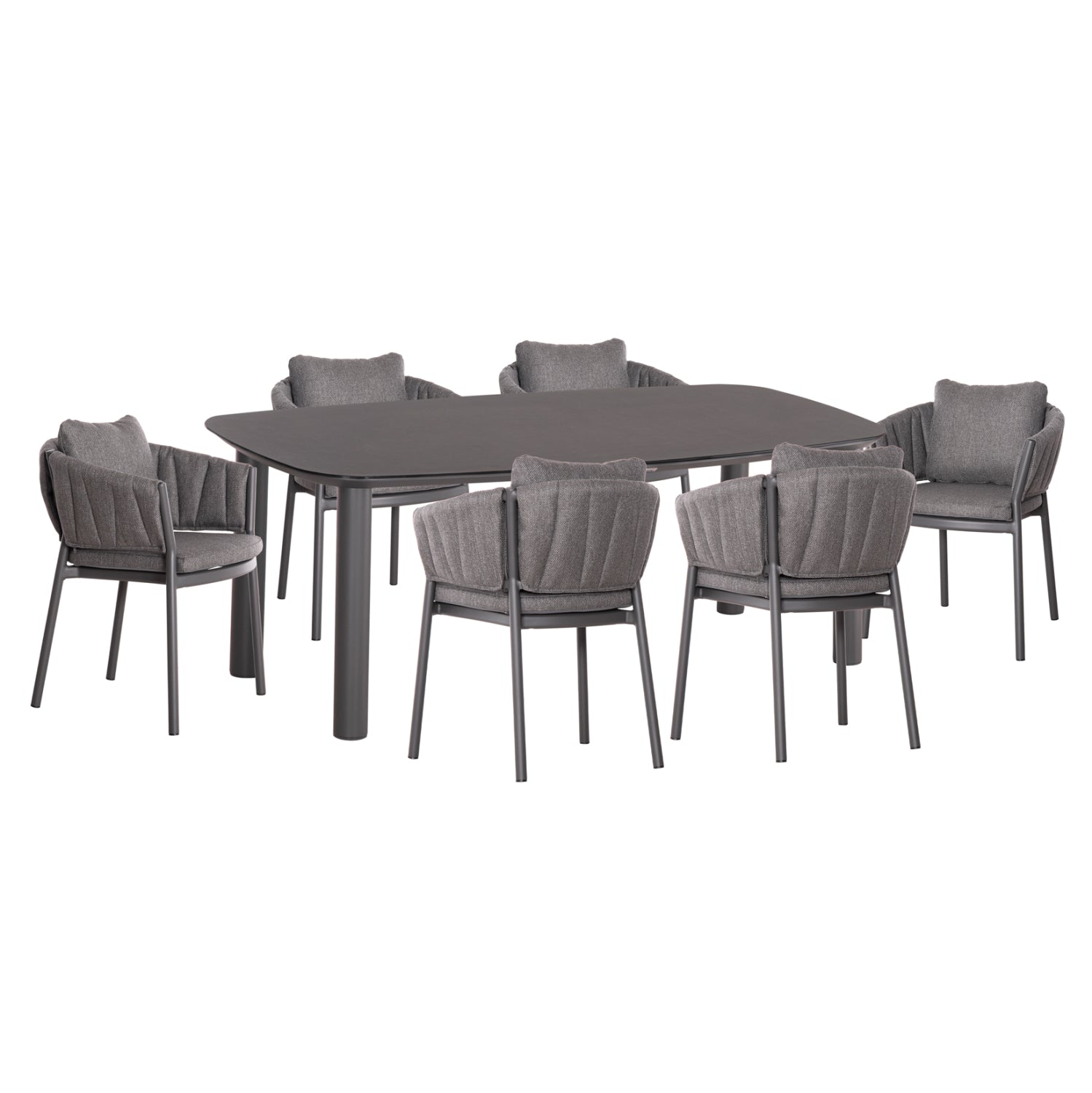 OUTDOOR DINING SET 7PCS SHANKS HM10909.01 ALUMINUM & OLEFIN CUSHION COVERS---GREY