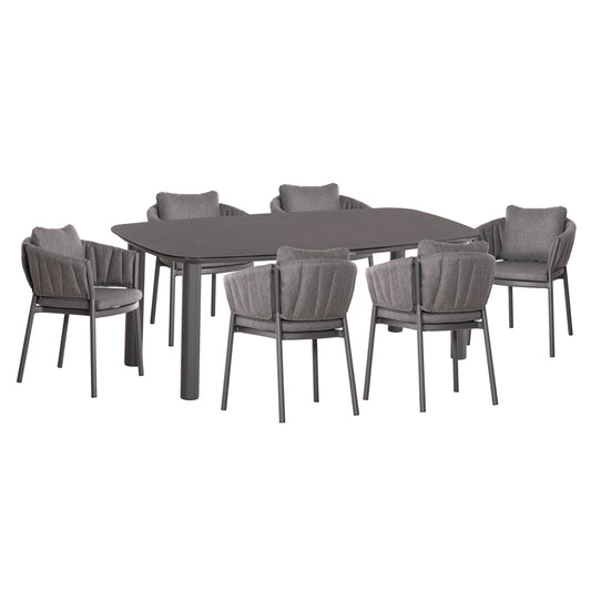OUTDOOR DINING SET 7PCS SHANKS HM10909.01 ALUMINUM & OLEFIN CUSHION COVERS---GREY