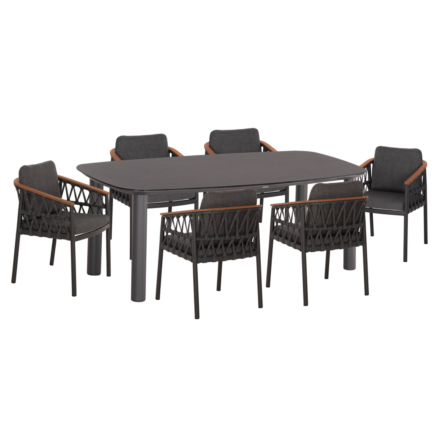 OUTDOOR DINING SET 7PCS DOSUN HM10910.01 ALUMINUM-ROPE-OLEFIN CUSHION COVERS---GREY