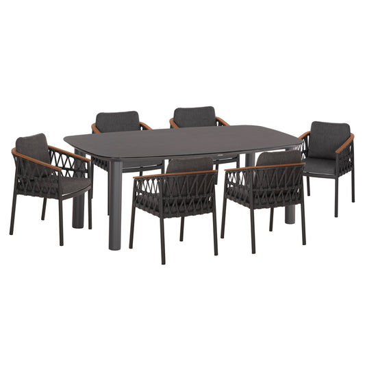 OUTDOOR DINING SET 7PCS DOSUN HM10910.01 ALUMINUM-ROPE-OLEFIN CUSHION COVERS---GREY