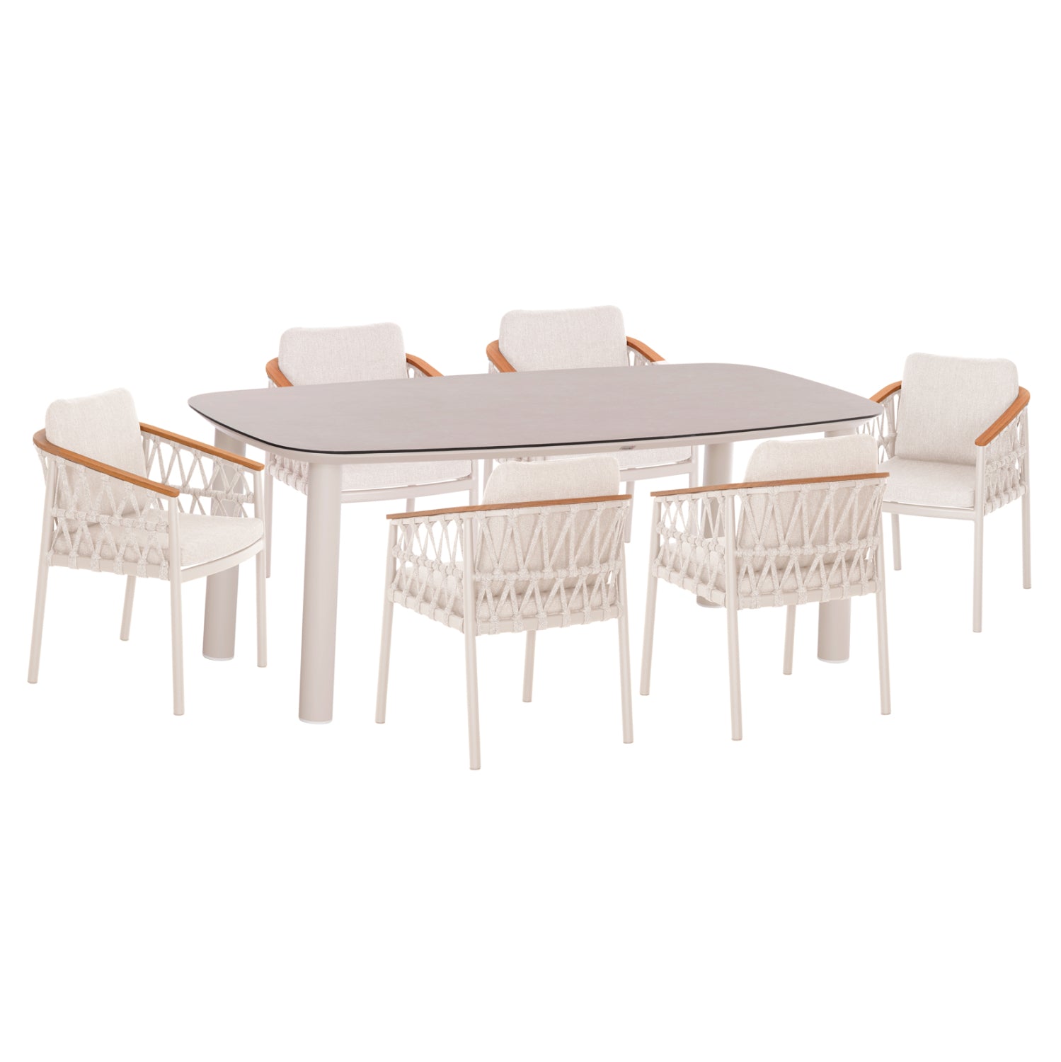 OUTDOOR DINING SET 7PCS DOSUN HM10910.02 CREAM WHITE ALUMINUM--ROPE & OLEFIN CUSHIONS IN BEIGE