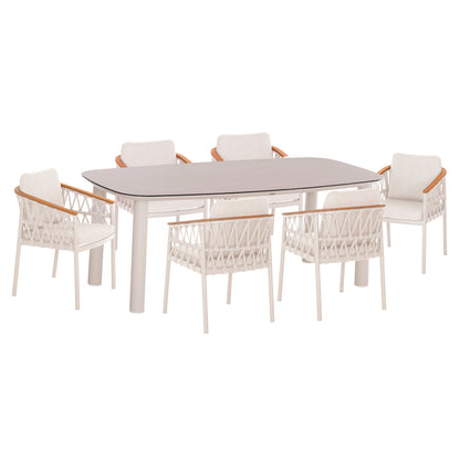 OUTDOOR DINING SET 7PCS DOSUN HM10910.02 CREAM WHITE ALUMINUM--ROPE & OLEFIN CUSHIONS IN BEIGE