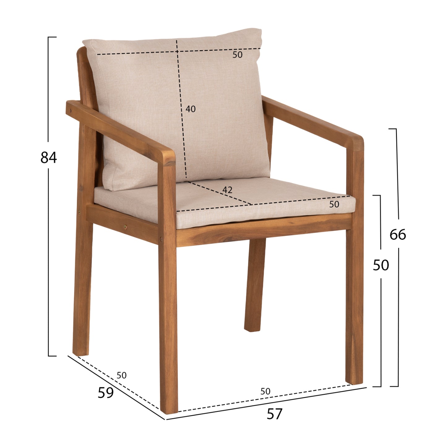 OUTDOOR DINING SET 7PCS NOLE HM10989 ACACIA WOOD IN NATURAL-CUSHIONS IN BEIGE