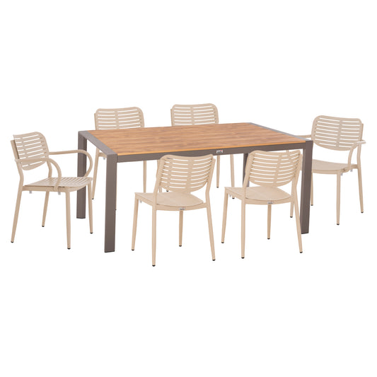 OUTDOOR DINING SET 7PCS HILLIARD HM10999.04 CHAMPAGNE COLORED ALUMINUM-POLYWOOD