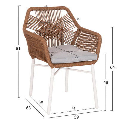 OUTDOOR DINING SET 7PCS KRUM HM21132 WHITE ALUMINUM--P.E.TWISTED RATTAN