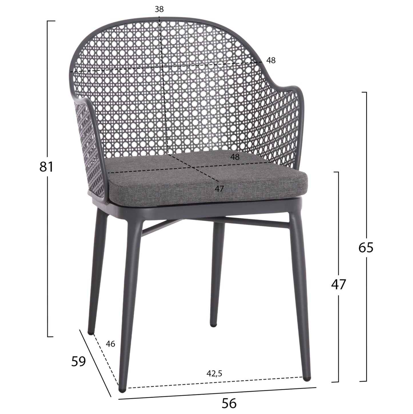 OUTDOOR DINING SET KRUM HM21154 DINING TABLE WITH 6 ARMCHAIRS--DARK GREY ALUMINUM