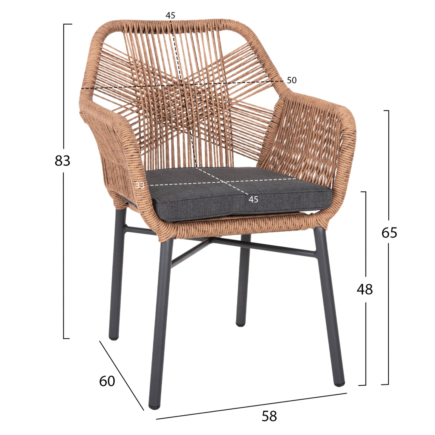 OUTDOOR DINING SET 7PCS KRUM HM21151 DARK GREY ALUMINUM-P.E.TWISTED RATTAN
