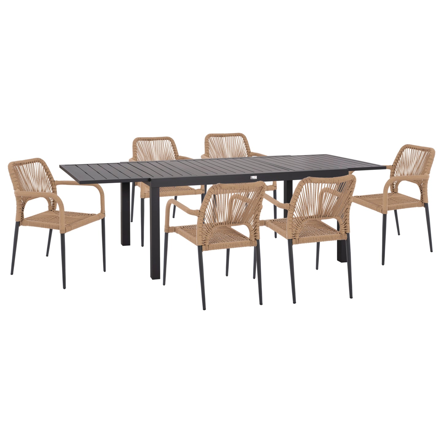 OUTDOOR DINING SET 7PCS KRUM HM21150 DARK GREY ALUMINUM-P.E.TWISTED RATTAN