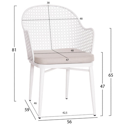 OUTDOOR DINING SET KRUM HM21147 DINING TABLE WITH 6 ARMCHAIRS--WHITE ALUMINUM