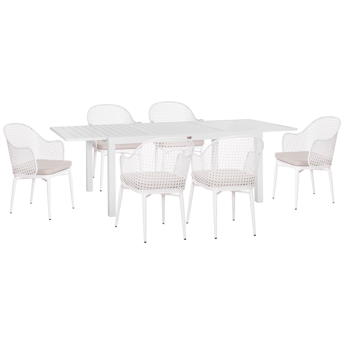 OUTDOOR DINING SET KRUM HM21147 DINING TABLE WITH 6 ARMCHAIRS--WHITE ALUMINUM