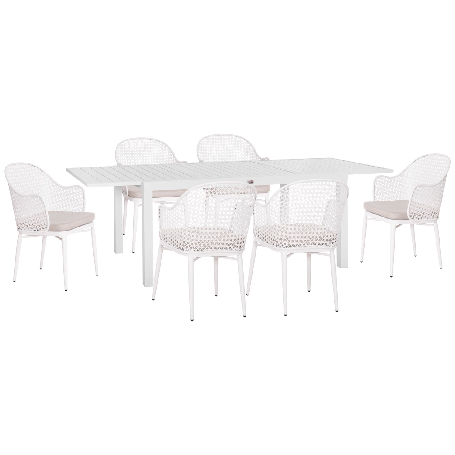 OUTDOOR DINING SET KRUM HM21147 DINING TABLE WITH 6 ARMCHAIRS--WHITE ALUMINUM