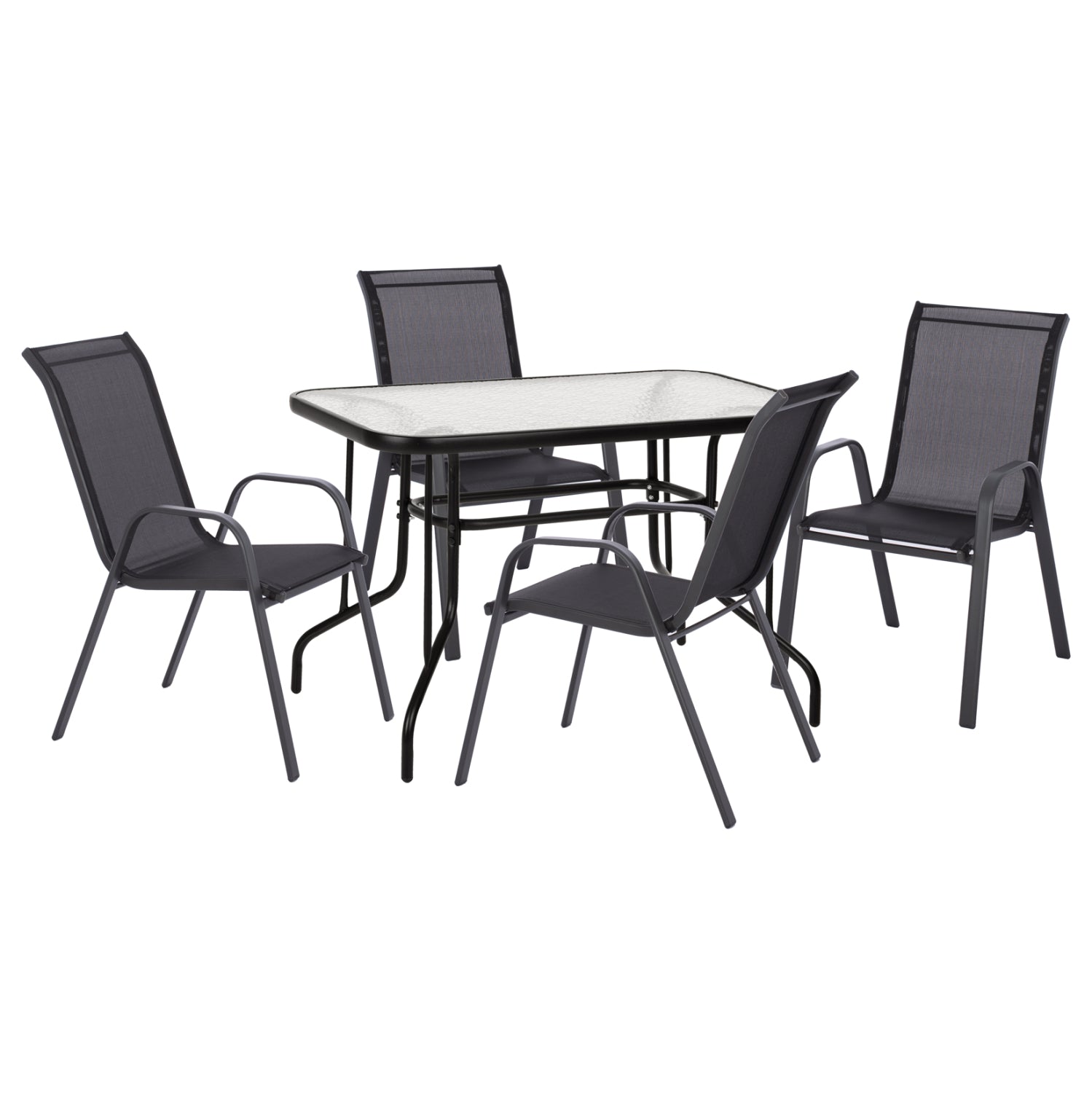 OUTDOOR DINING SET ADAM HM5193.13 TABLE WITH 4 DINING CHAIRS--BLACK