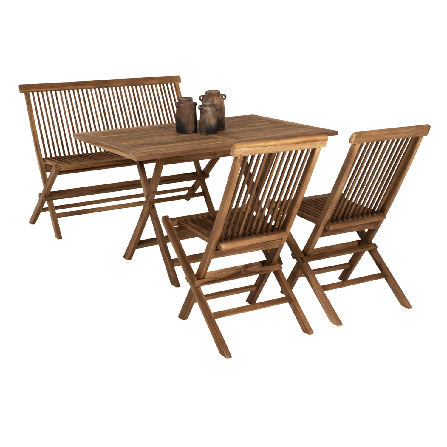 OUTDOOR DINING SET 4PCS KENDALL HM11953 SOLID TEAK WOOD IN NATURAL COLOR