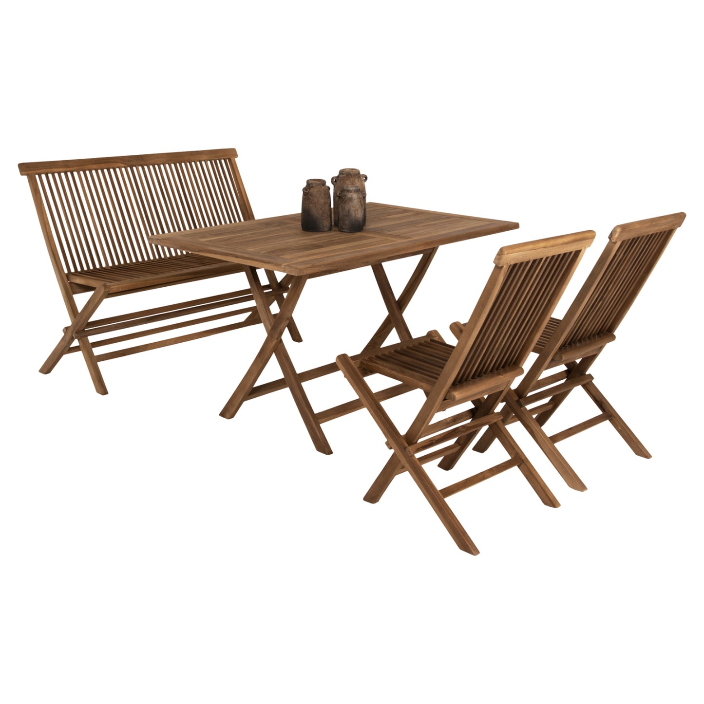 OUTDOOR DINING SET 4PCS KENDALL HM11953 SOLID TEAK WOOD IN NATURAL COLOR