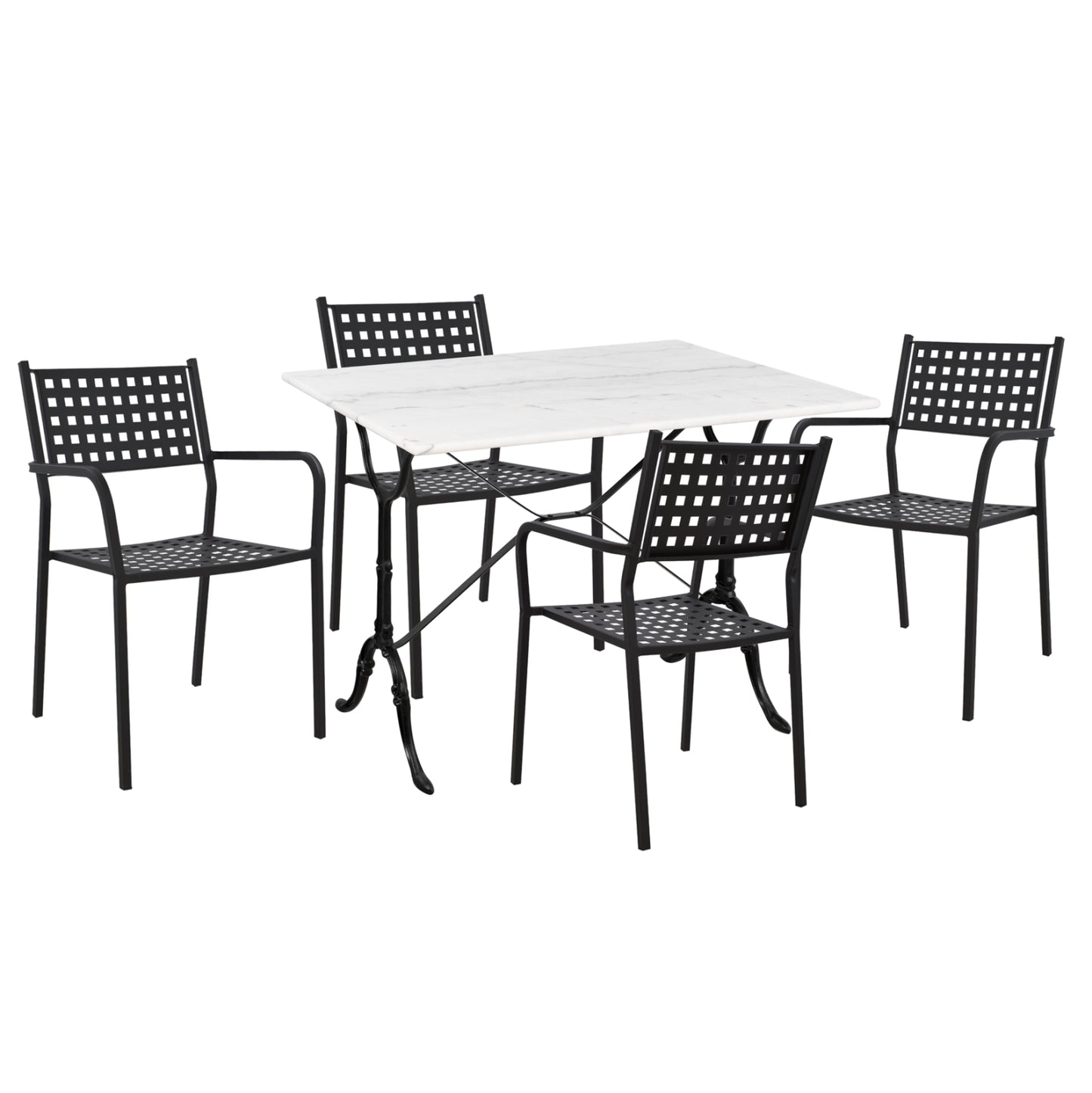OUTDOOR DINING SET 5PCS ZETA HM10872.01 METAL-MARBLE-CAST IRON