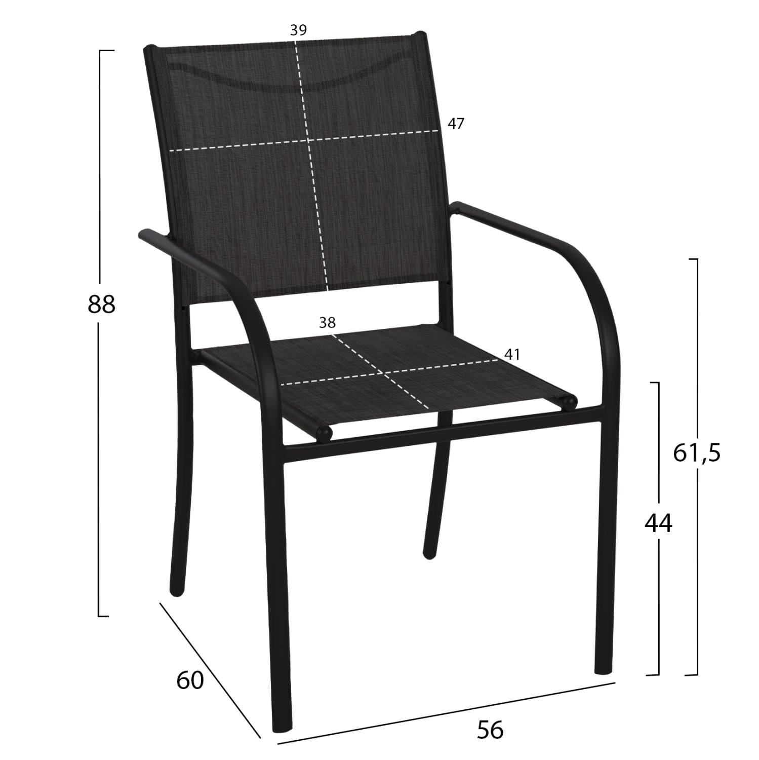 OUTDOOR DINING SET 5PCS REDAN HM10890.01 METAL-TEXTILENE IN BLACK & DARK GREY