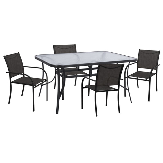 OUTDOOR DINING SET 5PCS REDAN HM10890.01 METAL-TEXTILENE IN BLACK & DARK GREY