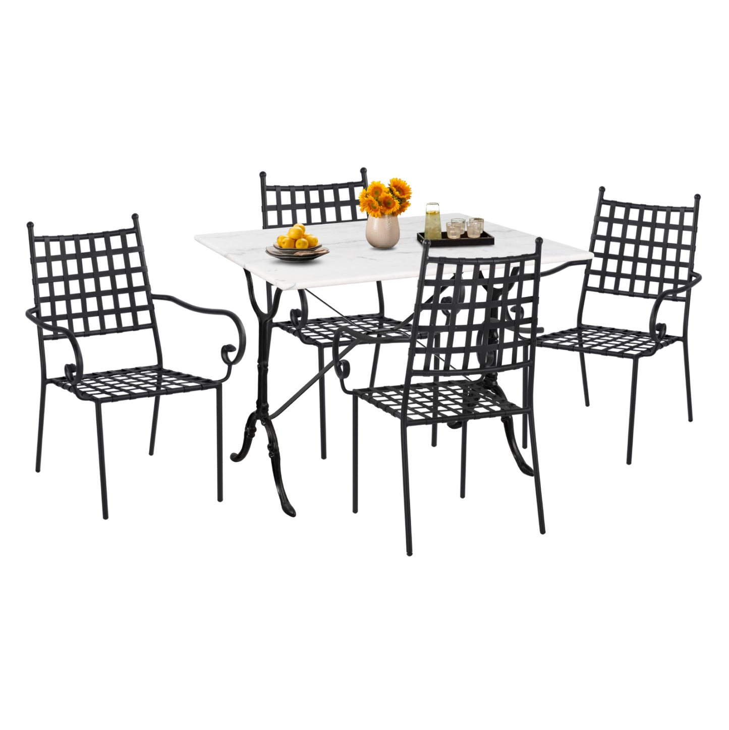 OUTDOOR DINING SET 5PCS HM11874 METAL-CAST IRON-WHITE MARBLE
