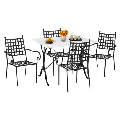 OUTDOOR DINING SET 5PCS HM11874 METAL-CAST IRON-WHITE MARBLE