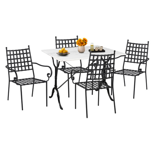 OUTDOOR DINING SET 5PCS HM11874 METAL-CAST IRON-WHITE MARBLE