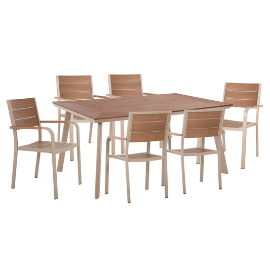 OUTDOOR DINING SET TABER HM10737.04 TABLE & 6 DINING CHAIRS-ALUMINUM & POLYWOOD--CHAMPAGNE COLOR