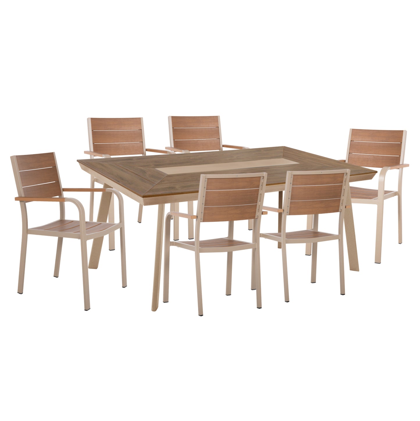 OUTDOOR DINING SET TABER HM10738.04 TABLE & 6 DINING CHAIRS-ALUMINUM & POLYWOOD--CHAMPAGNE COLOR
