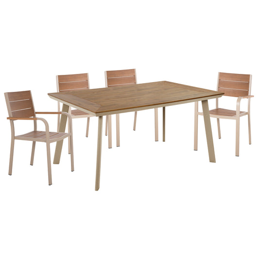 OUTDOOR DINING SET TABER HM10840.01 TABLE & 4 DINING CHAIRS-ALUMINUM & POLYWOOD--CHAMPAGNE