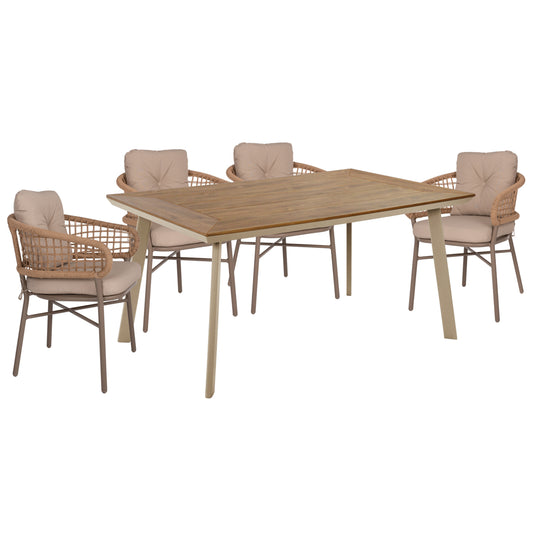 OUTDOOR DINING SET TABER HM10841.01 TABLE & 4 DINING CHAIRS-ALUMINUM & POLYWOOD--MOCHA