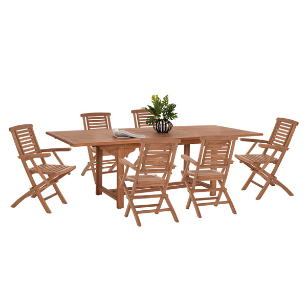 OUTDOOR DINING SET CRANDER HM21288 TABLE & 6 DINING CHAIRS FOLDABLE--TEAK WOOD