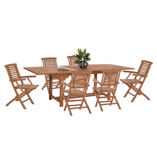 OUTDOOR DINING SET CRANDER HM21288 TABLE & 6 DINING CHAIRS FOLDABLE--TEAK WOOD
