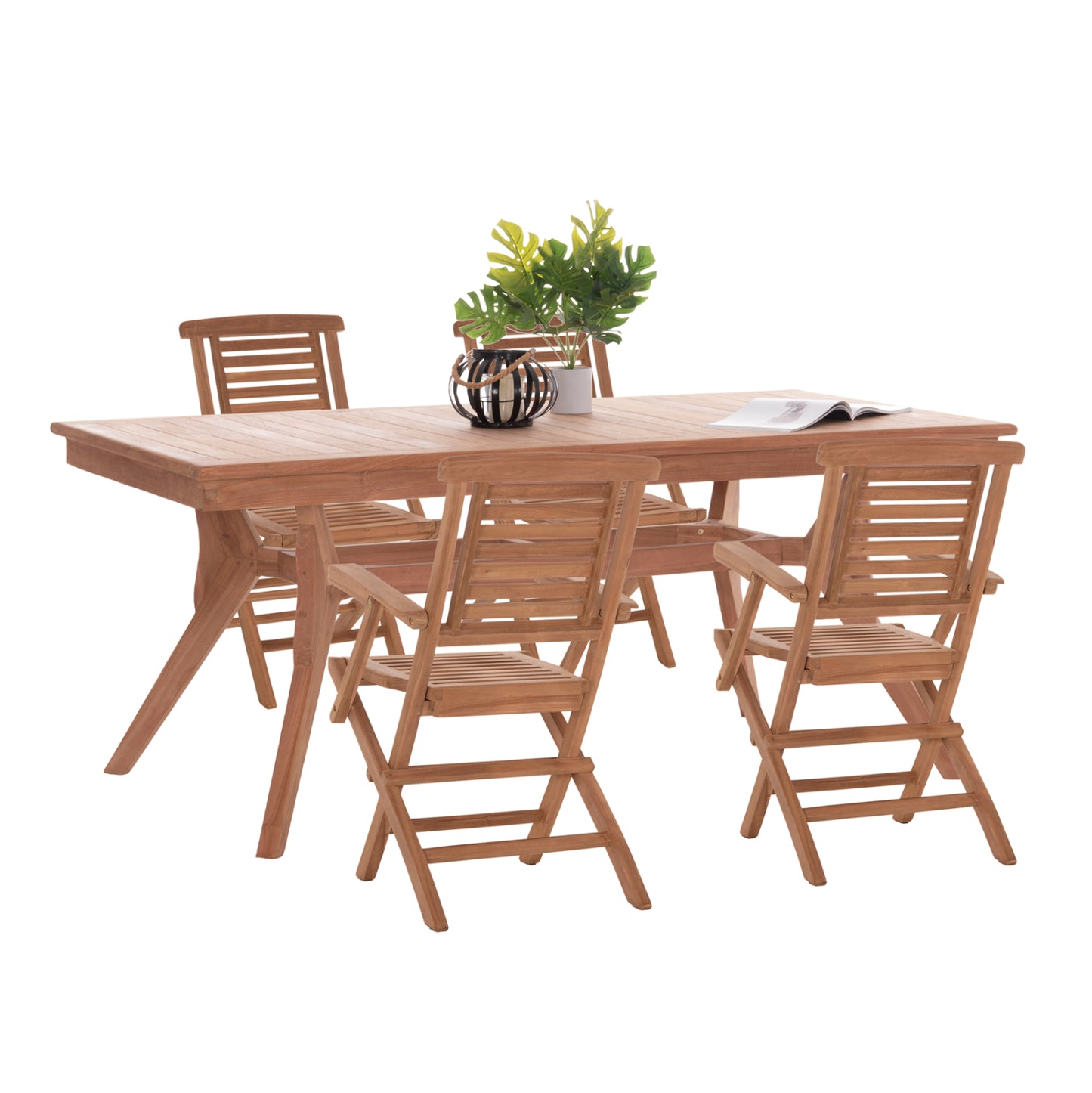 OUTDOOR DINING SET WONDER HM21290 TABLE & 4 DINING CHAIRS FOLDABLE--TEAK WOOD