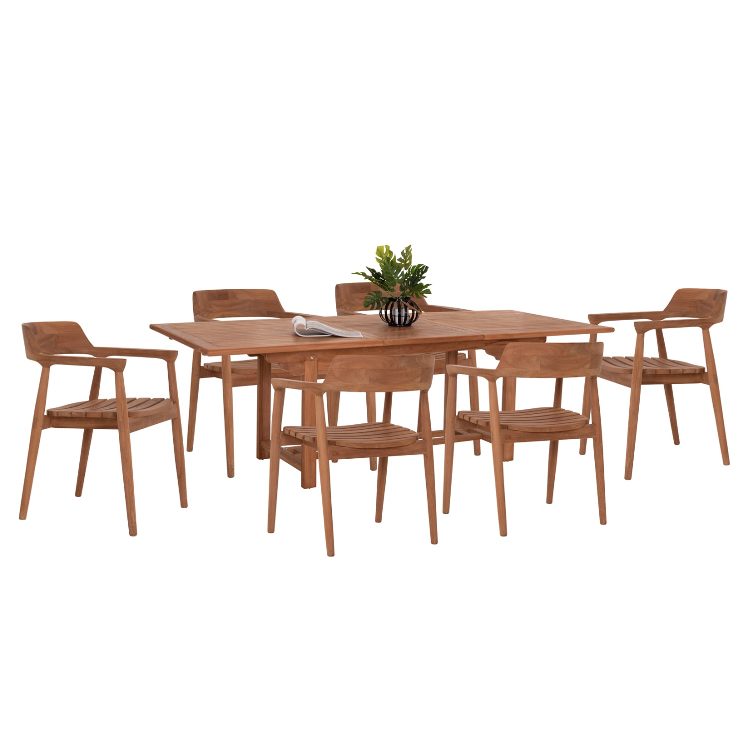 OUTDOOR DINING SET FREM HM21291 TABLE & 6 DINING CHAIRS--TEAK WOOD