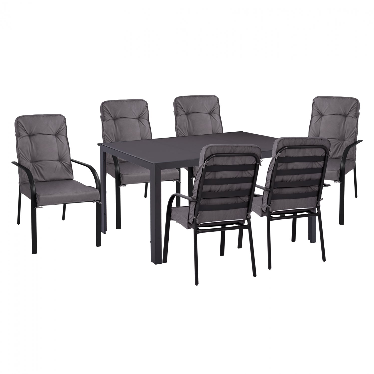 DINING SET 7 PCS GRAY TABLE 150X90 AND ARMCHAIR WITH GRAY PILLOW HM11521.01