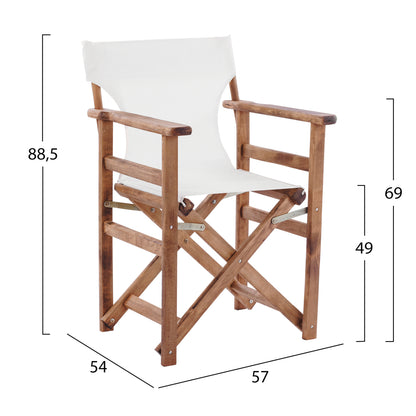 OUTDOOR DIRECTOR'S DINING SET 5PCS LIMNOS HM21135 BEECH WOOD IN WALNUT COLOR--TEXTILENE IN ECRU