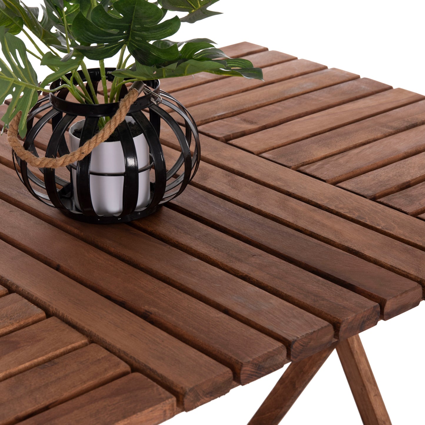 OUTDOOR DIRECTOR'S DINING SET 5PCS LIMNOS HM21135 BEECH WOOD IN WALNUT COLOR--TEXTILENE IN ECRU