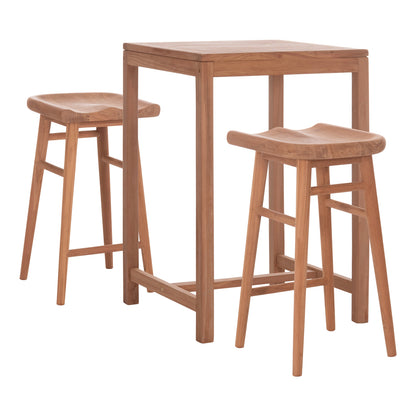 SET BAR TABLE WITH 2 BAR STOOLS BOLMAR HM10917 TEAK WOOD IN NATURAL COLOR