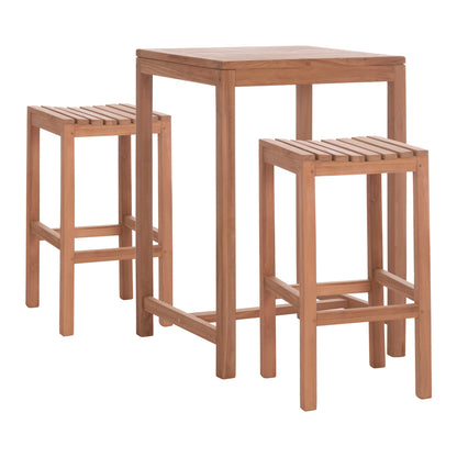 SET BAR TABLE WITH 2 BAR STOOLS PRESSCOT HM10918 TEAK WOOD IN NATURAL COLOR