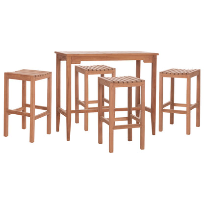 SET BAR TABLE WITH 4 BAR STOOLS NIKOL HM10916 TEAK WOOD IN NATURAL COLOR