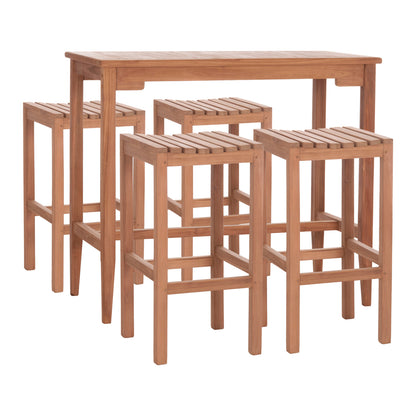 SET BAR TABLE WITH 4 BAR STOOLS NIKOL HM10916 TEAK WOOD IN NATURAL COLOR