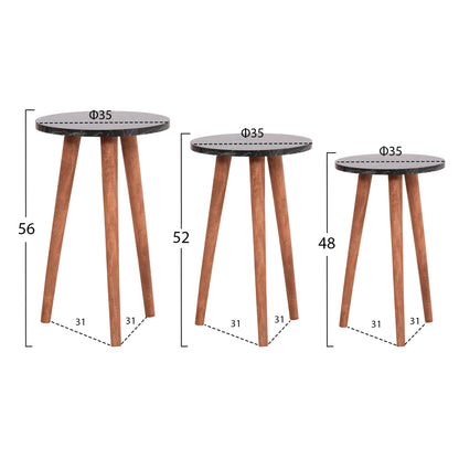 SET OF COFFEE TABLE & 3 SIDE TABLES VITAL HM18180.02 MELAMINE IN BLACK MARBLE-WOODEN LEGS IN WALNUT