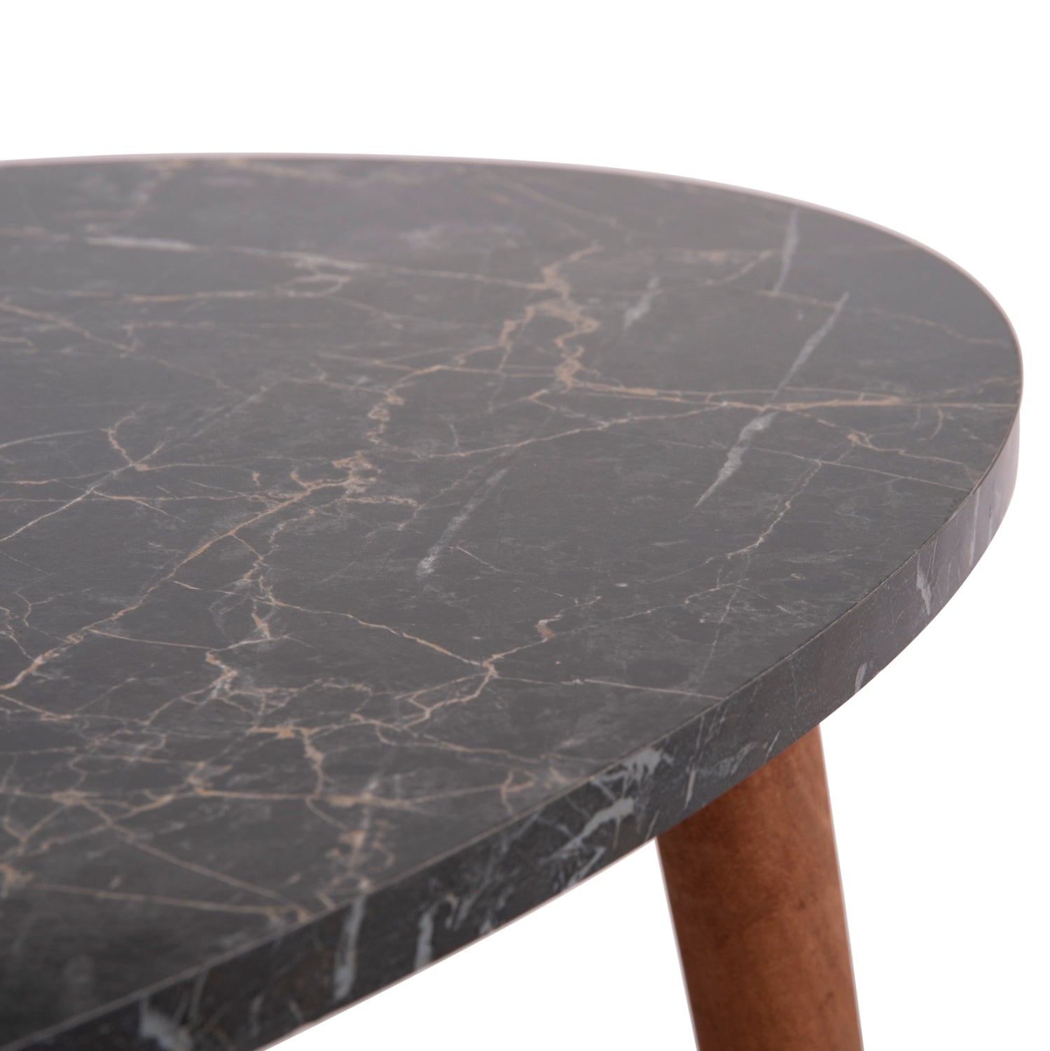 SET OF COFFEE TABLE & 3 SIDE TABLES VITAL HM18180.02 MELAMINE IN BLACK MARBLE-WOODEN LEGS IN WALNUT