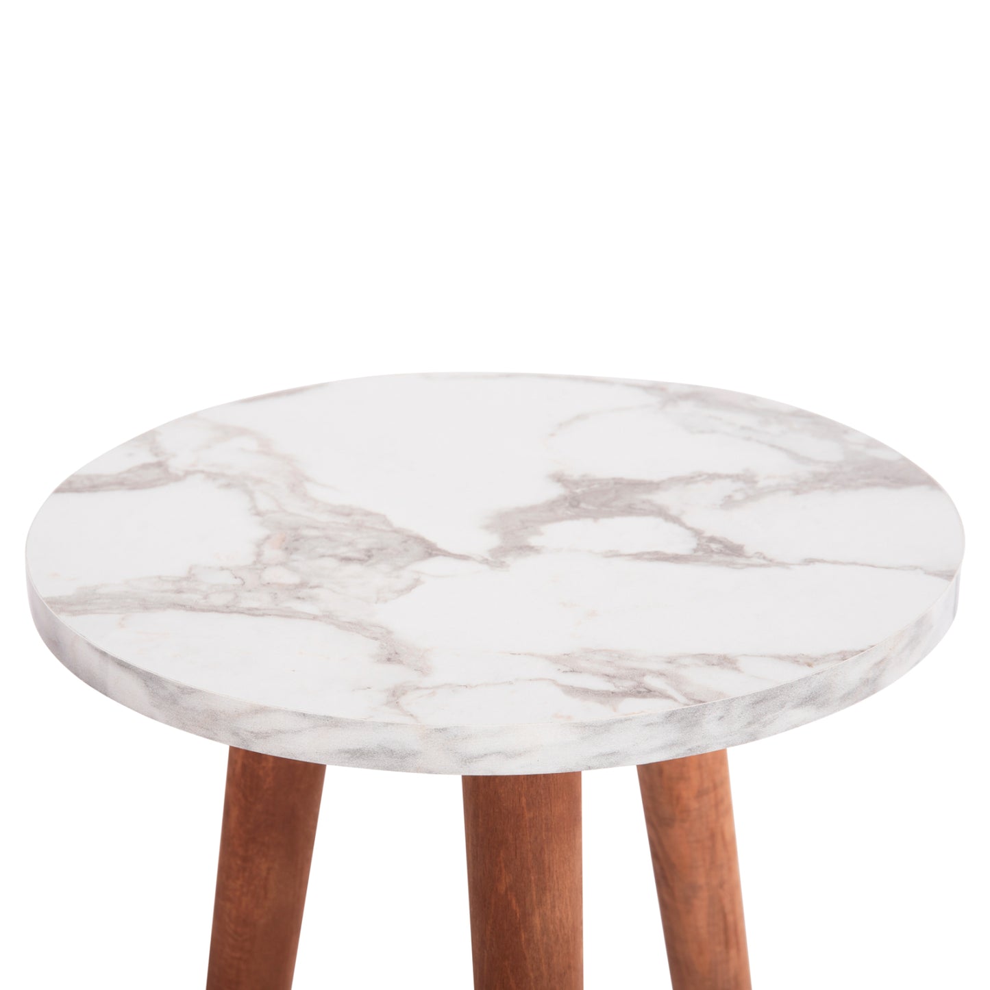 SET OF COFFEE TABLE & 3 SIDE TABLES VITAL HM18180.03 MELAMINE IN WHITE MARBLE-WOODEN LEGS IN WALNUT