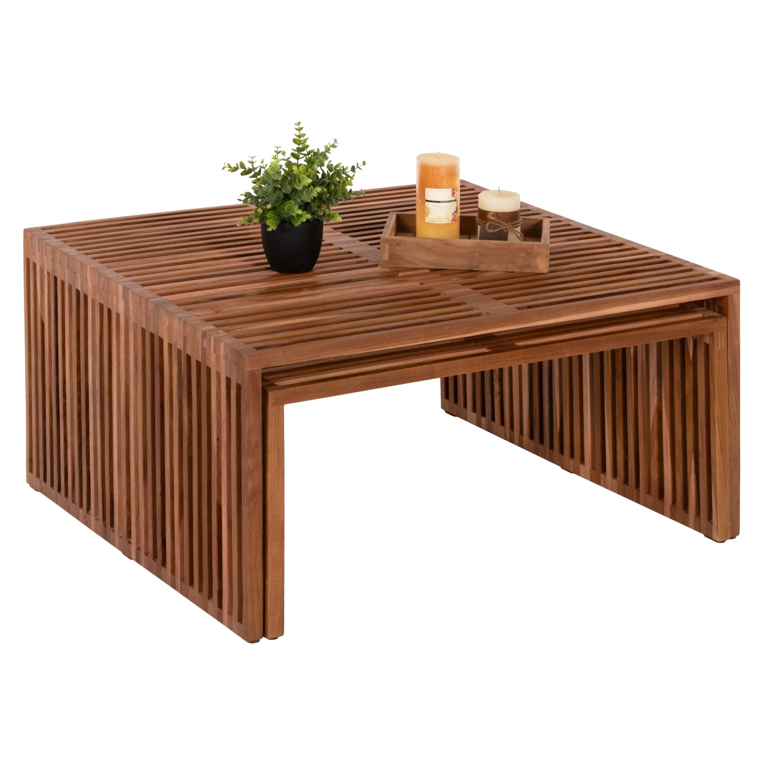 COFFEE TABLE SET OF 2 NYA HM9546 TEAK WOOD IN NATURAL COLOR  86x79x46Hcm.