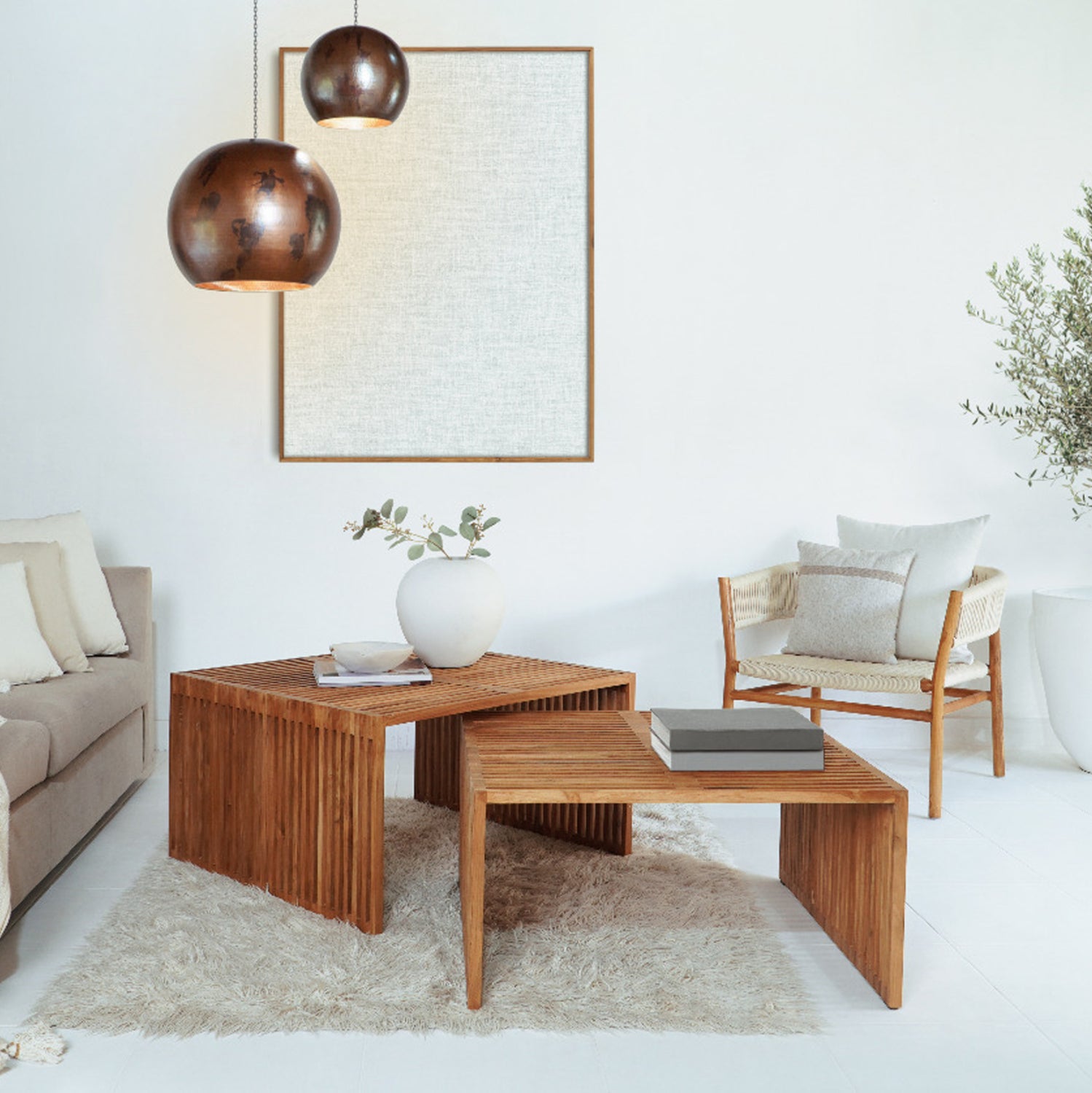COFFEE TABLE SET OF 2 NYA HM9546 TEAK WOOD IN NATURAL COLOR  86x79x46Hcm.