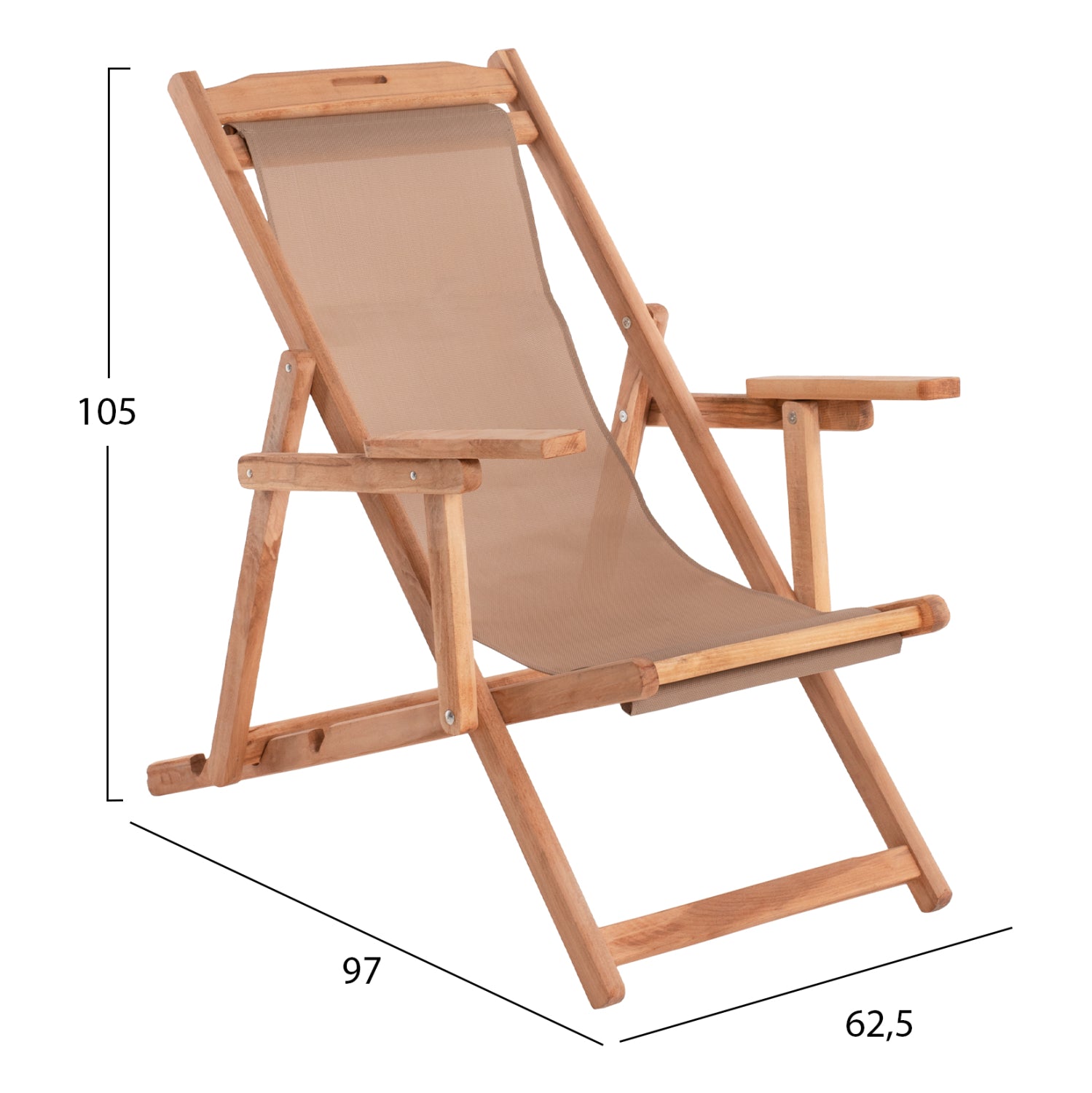 FOLDING BEACH CHAIR LIMNOS HM11433.04T BEECH WOOD NATURAL COLOR WITH ARMS TEXTLINE FABRIC MOCHA COLOR