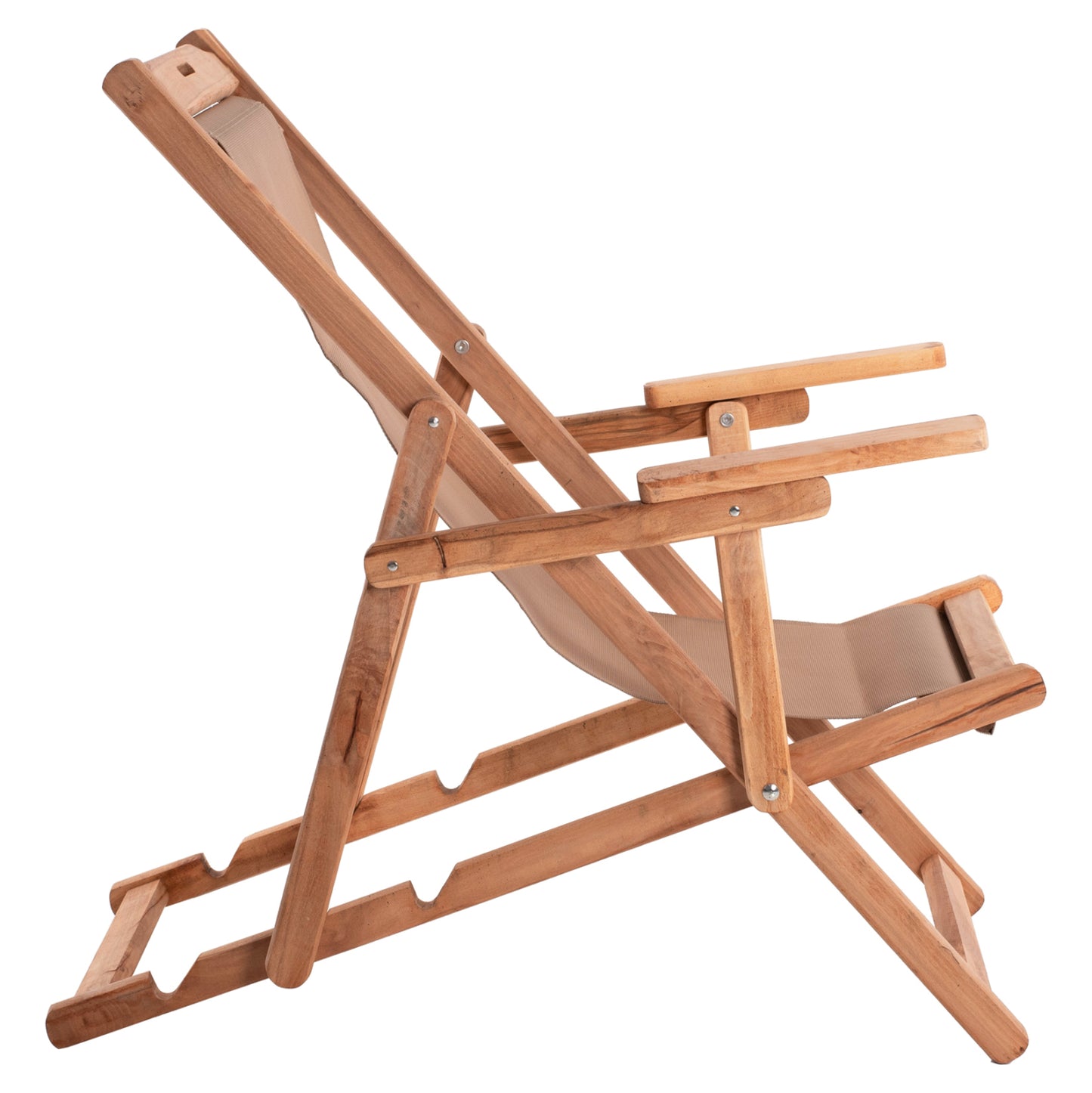 FOLDING BEACH CHAIR LIMNOS HM11433.04T BEECH WOOD NATURAL COLOR WITH ARMS TEXTLINE FABRIC MOCHA COLOR