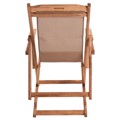 FOLDING BEACH CHAIR LIMNOS HM11433.04T BEECH WOOD NATURAL COLOR WITH ARMS TEXTLINE FABRIC MOCHA COLOR