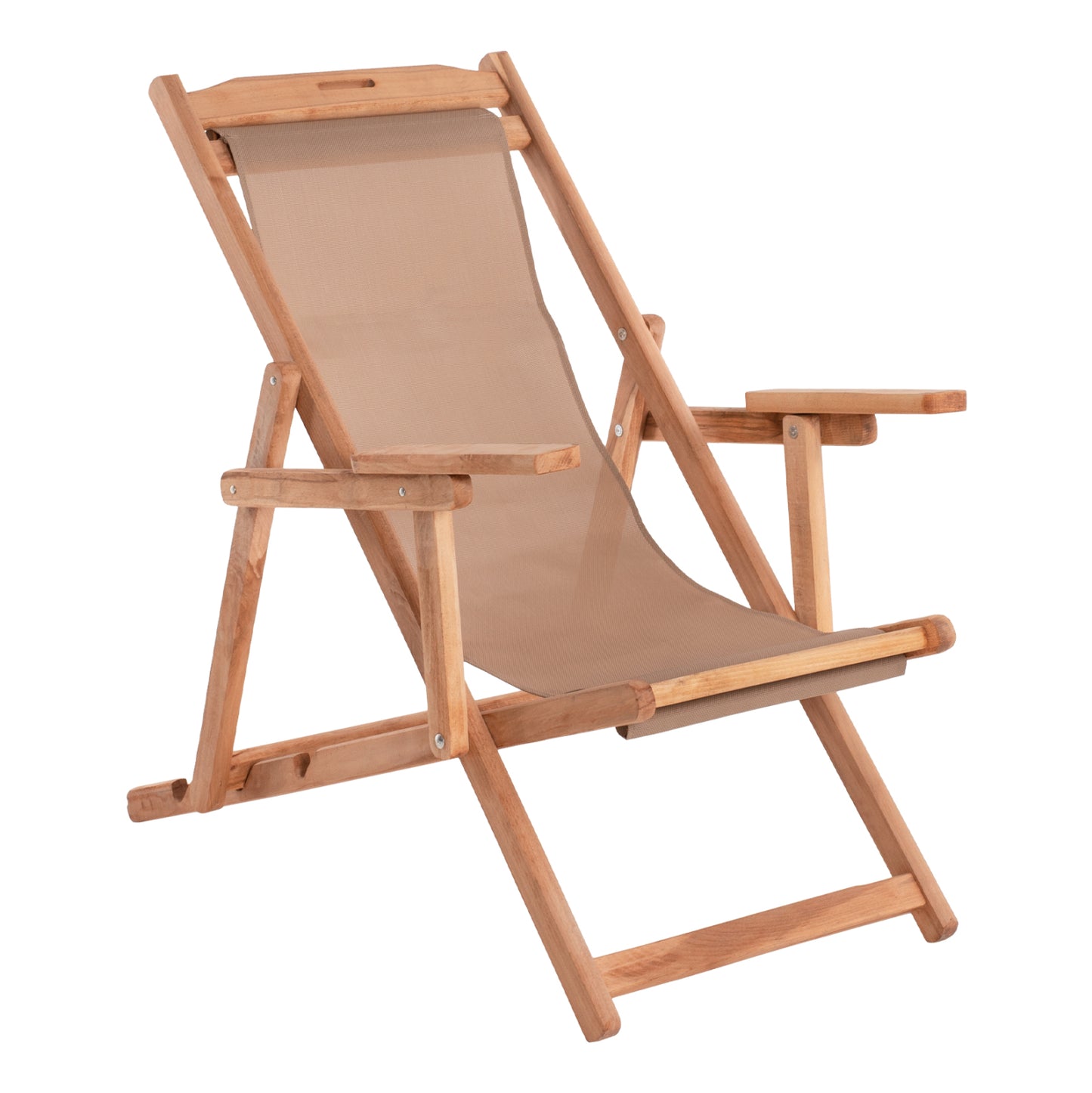 FOLDING BEACH CHAIR LIMNOS HM11433.04T BEECH WOOD NATURAL COLOR WITH ARMS TEXTLINE FABRIC MOCHA COLOR