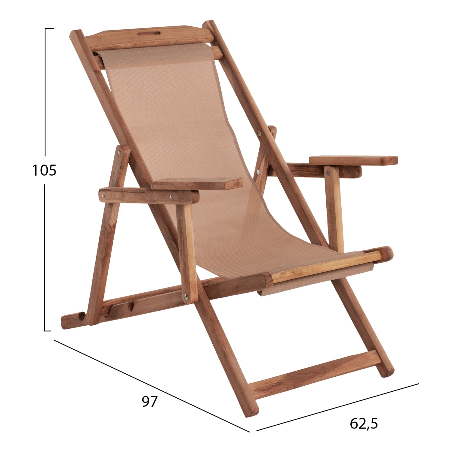 FOLDING BEACH CHAIR LIMNOS HM11878 BEECH WOOD WALNUT COLOR WITH ARMS TEXTLINE FABRIC WALNUT COLOR